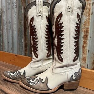 Freebird White and Brown Heeled Boots